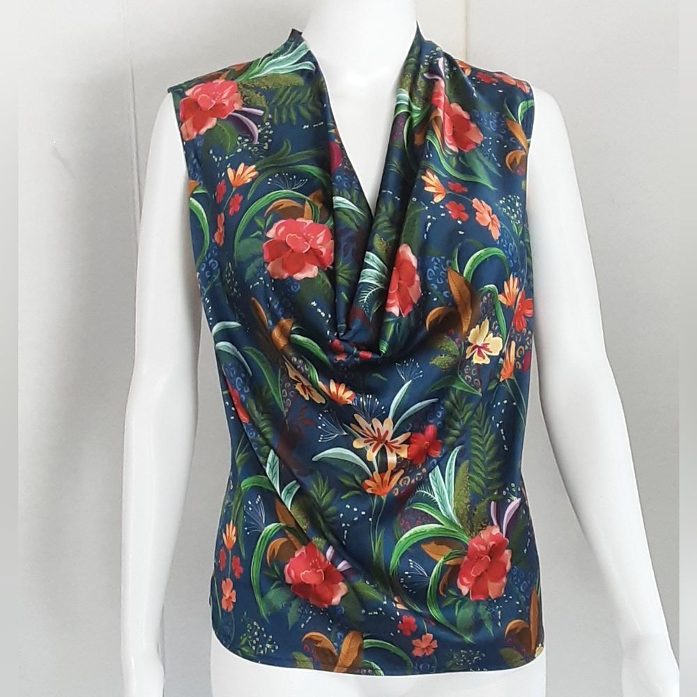 SHORE Brand Drape Neck Oceanside Floral Tank Top Sz. L - NWOT